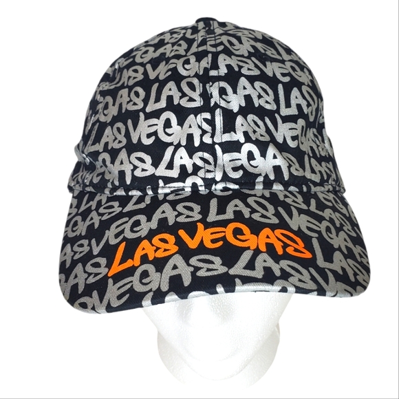 Las Vegas Hat Spell Out Silver Black Adjustable Robin Ruth Cap - Picture 1 of 7